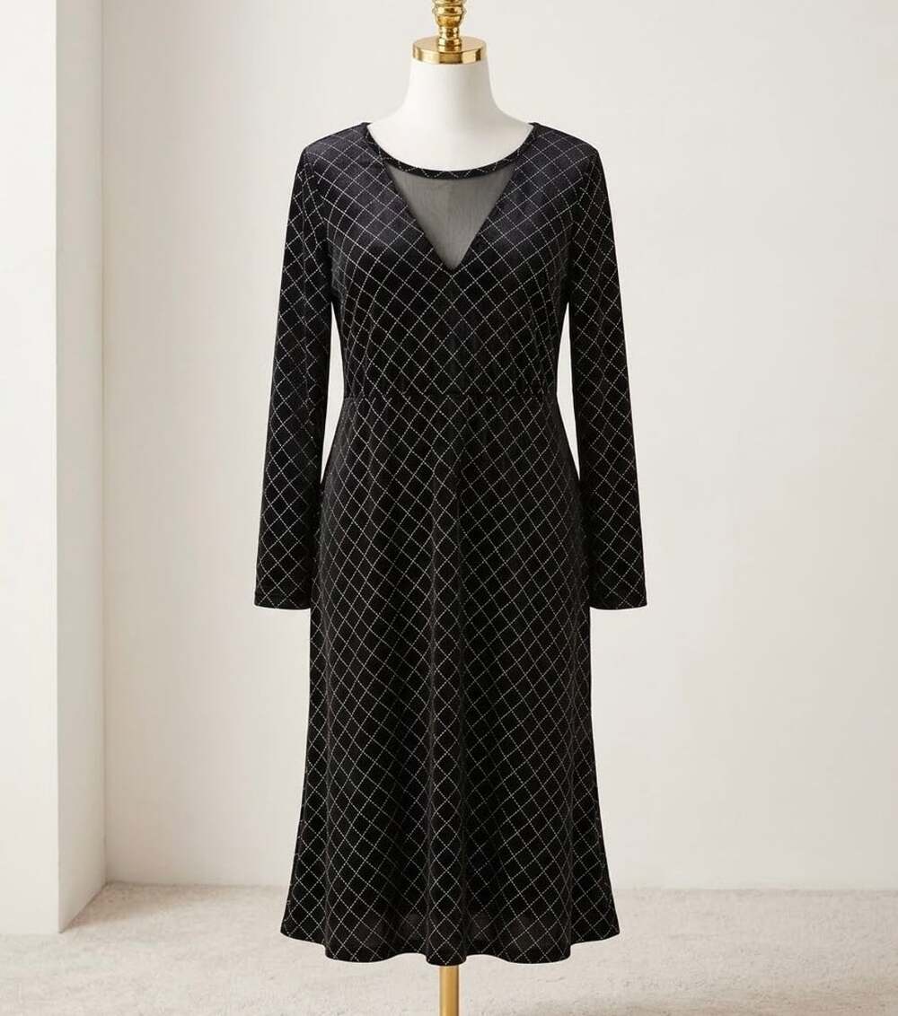 BloomChic Black Diamond Pattern Velvet Midi Dress Size US 12 Large